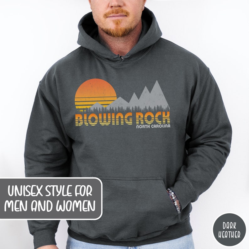Blowing Rock North Carolina Hoodie Blue Ridge Mountains Sweater North Carolina Vacation Shirt Blue Ridge Parkway Vintage Carolina Traveler Gift Carolina Mountains Hoodie Vintage Mountain Hiking Gift Vintage Outdoor Adventure Shirt Retro Sunset Shirt