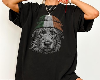 Irish Wolfhound Beanie Shirt Ireland Traveler Hound Dog Lover Graphic Tee St Patricks Day Celtic Heritage Pet Owner Vacation Souvenir Gift