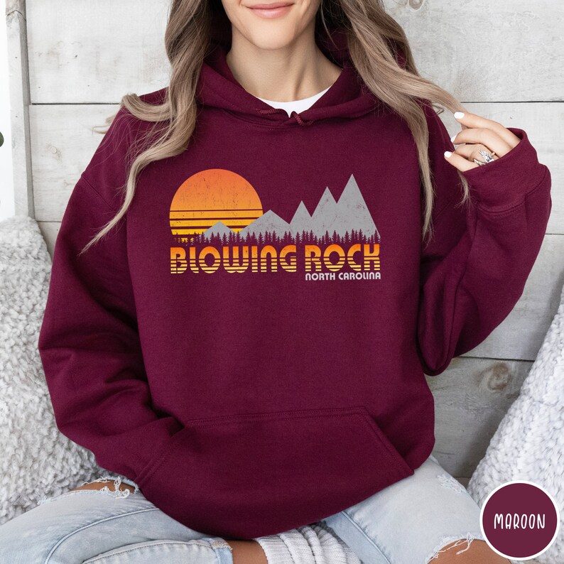 Blowing Rock North Carolina Hoodie Blue Ridge Mountains Sweater North Carolina Vacation Shirt Blue Ridge Parkway Vintage Carolina Traveler Gift Carolina Mountains Hoodie Vintage Mountain Hiking Gift Vintage Outdoor Adventure Shirt Retro Sunset Shirt