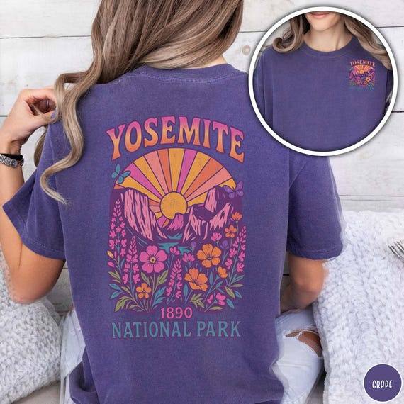 Vintage Yosemite National Park Shirt Comfort Colors Tee For Her Granola Girl Shirt National Park Lover Gift for Mom Colorful Butterfly Shirt