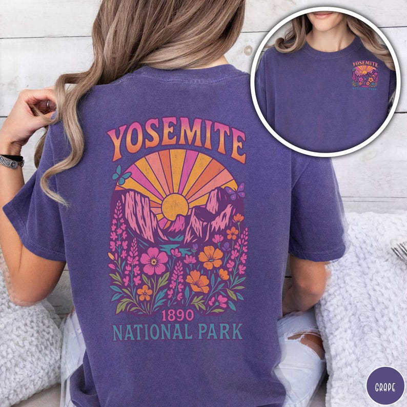 Vintage Yosemite National Park Shirt Comfort Colors Tee For Her Granola Girl Shirt National Park Lover Gift for Mom Colorful Butterfly Shirt
