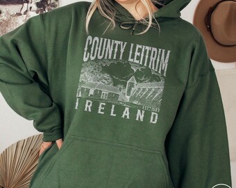 County Leitrim Vintage Hoodie Ireland Travel Sweatshirt Gift Retro Parkes Castle Pullover Irish Roots Celtic Heritage Connacht Trip Souvenir
