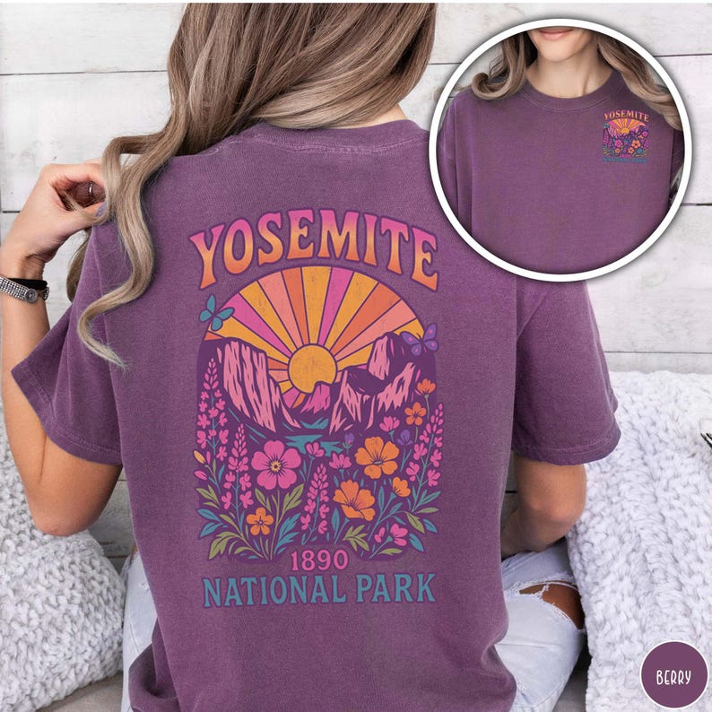Vintage Yosemite National Park Shirt Comfort Colors Tee For Her Granola Girl Shirt National Park Lover Gift for Mom Colorful Butterfly Shirt