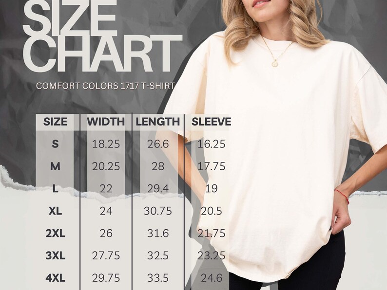 May include: Size chart for a t-shirt with measurements in inches for width, length, and sleeve. Sizes include S, M, L, XL, 2XL, 3XL, and 4XL.