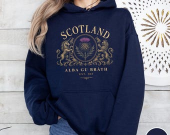 Scottish Thistles Scotland Hoodie Gift for Travelers Gaelic Alba Gu Bràth Unicorn Rampant Lion Heritage Crewneck Highland Culture Sweater