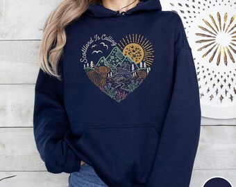 Scotland Is Calling Hoodie Gift for Travelers Scottish Highland Landscape Nature Adventure Travel Gift Mountain Hiking Sweatshirt Souvenir