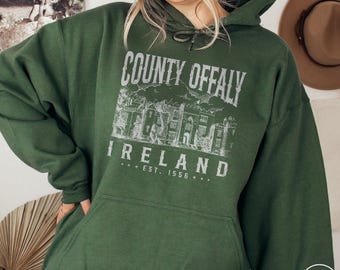 County Offaly Ireland Hoodie Vintage Charleville Castle Tullamore Sweater Celtic Irish Heritage Gift Retro Pullover Leinster Travel Souvenir