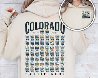 Colorado Fourteeners Hoodie Colorado 14ers Sweatshirt Mountaineering Gift for Mountain Climber Gift Mountain Climbing Gift Colorado Lover