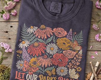 63 National Parks Wildflower Shirt National Park Lover Gift for Her Protect Our Parks Shirt Park Ranger Gifted National Park List Flower Tee
