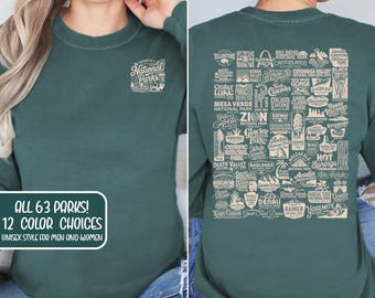 Camisa de manga larga de parques nacionales vintage 63 Camisa para amantes de los parques nacionales de EE. UU. Camiseta de cuello redondo de guardabosques de parques Regalo para ella Colores cómodos Granola Girl