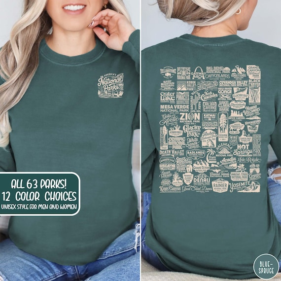 Vintage National Parks Long Sleeve Shirt 63 US National Park Lover Shirt Park Ranger Crewneck Parks Gift for Her Comfort Colors Granola Girl