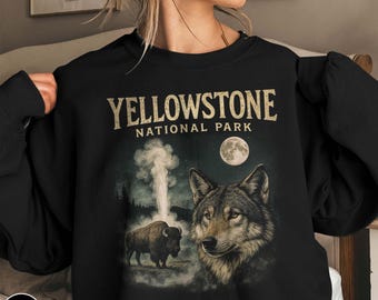 Retro Yellowstone 90's Bootleg Sweatshirt Retro Gray Wolf Full Moon Sweatshirt Yellowstone National Park Gift Yellowstone Bison Sweater