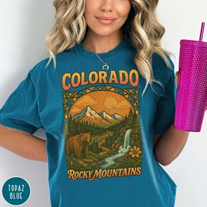 Colorado Rocky Mountains Graphic T-Shirt Retro Comfort Colors Tee Cute Bear Shirt Colorado Mountain Trip CO Vacation Colorado Traveler Shirt