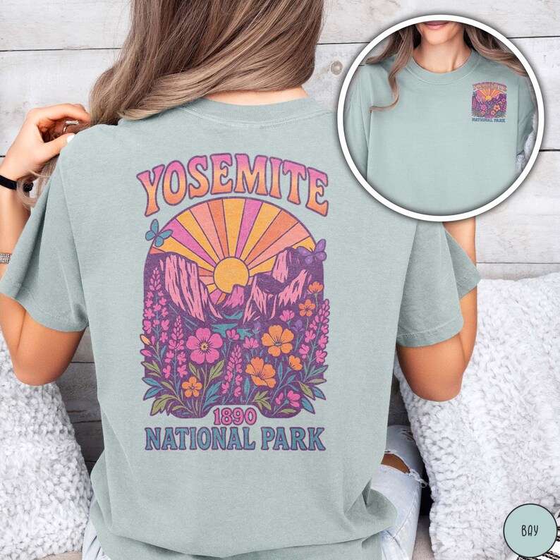 Vintage Yosemite National Park Shirt Comfort Colors Tee For Her Granola Girl Shirt National Park Lover Gift for Mom Colorful Butterfly Shirt