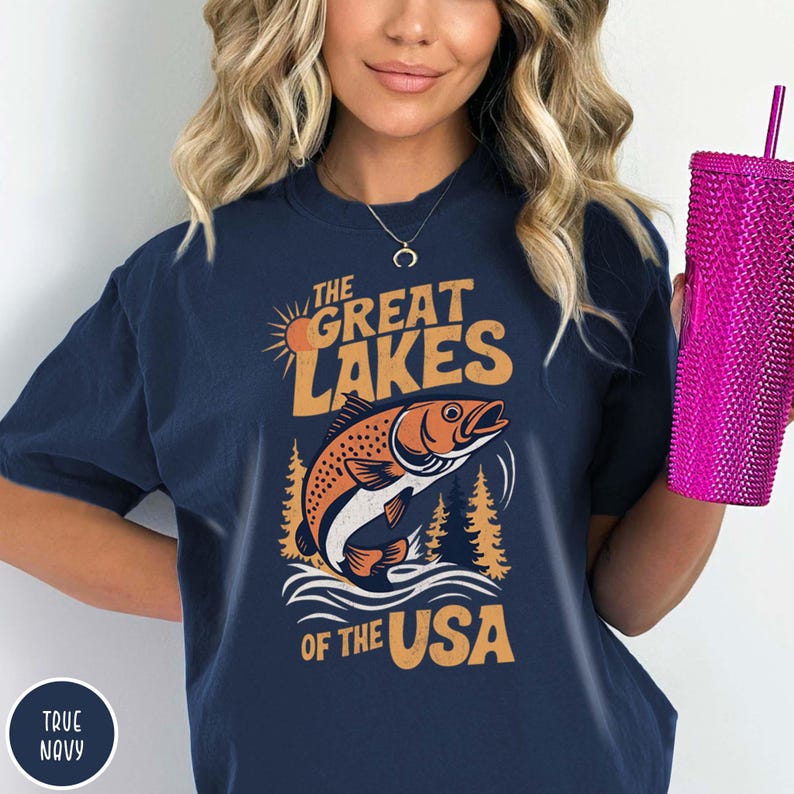 Great Lakes Shirt Midwest Shirt Lake Michigan Tee Great Lakes Crewneck Fishing Lover Shirt Gift for Fisherman Lake Shirt for Dad Lake Gift