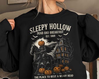 Halloween Headless Horseman Sleepy Hollow Sweatshirt Design Vintage Graphic Apparel Horror Themed Costume Alternative Autumn Attire Gothic