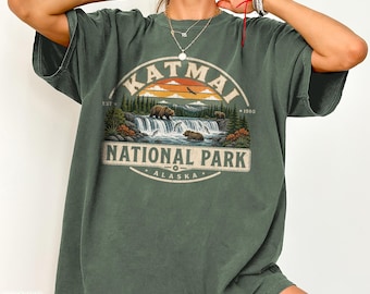 Katmai National Park Shirt Alaska Waterfall Landscape Tee Vintage Nature Lovers Hiking Camping Gift Her Wilderness Adventure Travel Souvenir