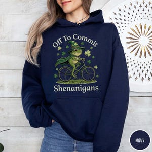 Funny St. Patrick’s Day Frog Hoodie Off to Commit Shenanigans Meme Toad Biking Sweater Gift for Irish Lovers Saint Paddy's Humor Sweatshirt