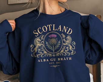Scotland Sweatshirt Vintage Royal Coat of Arms Crewneck Alba Gu Brath Pullover Thistle Unicorn Lion Sweater Scottish Highlands Heritage Gift