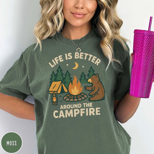 Cute Camping Shirt For Her Camping Gift for Mom Granola Girl Gift Cute Bear Shirt Around the Campfire Camping Bear Crewneck Family Camping