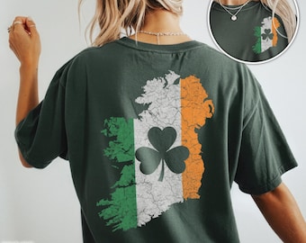 Camiseta con mapa de Irlanda, bandera irlandesa, rayas, trébol, camiseta con estampado celta, regalo de viaje patriótico, recuerdo del Día de San Patricio, camiseta vintage.