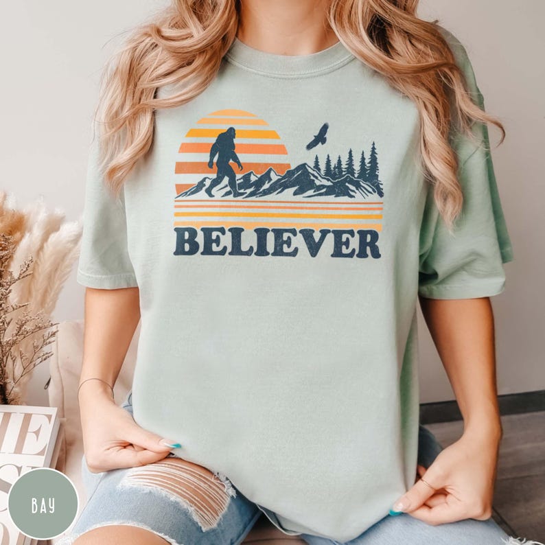 Funny Bigfoot Shirt Sasquatch Shirt Retro Camping Crewneck Outdoor Lover Funny Mountain Gift for Dad Bigfoot Gift for Hiker Granola Girl Tee