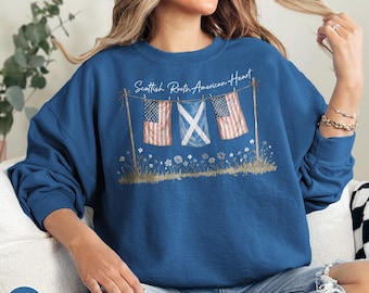 Scottish Root American Heart Sweatshirt Scotland Saltire Flag Crewneck Celtic Heritage Vintage Family Ancestry Travel Souvenir Pride Sweater