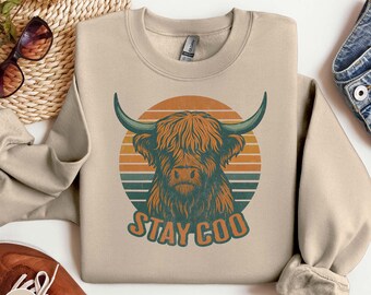 Funny Highland Coo Cow Sweatshirt Scottish Gifted Highlander Cow Retro Highland Cattle Vintage Sassenach Gift for Scotland Lover Shaggy Cow