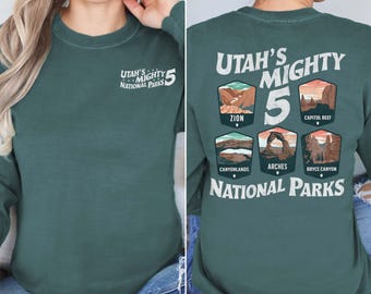 Utah National Park Shirt Utah Mighty Five Long Sleeve Hiking Shirt Zion Tee Bryce Canyon Arches Canyonlands Capitol Reef Utah Trip Crewneck