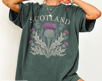 Scotland Thistle Shirt Scottish Linocut Floral Tee Celtic Heritage Travel Souvenir Vintage Cottagecore Highland Gift For Her Edinburgh Trip