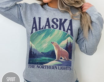 Alaska Shirt Alaska Sweatshirt Northern Lights Gift Aurora Sweatshirt Alaska Family Cruise Vacation Polar Bear Sweatshirt Alaska Sweater