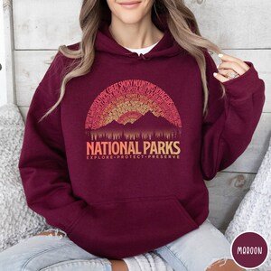 National Parks Vintage Sunset Hoodie 63 National Parks Gift for Outdoor Lover Granola Girl Hoodie National Parks List Mountain Hoodie image 3