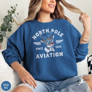 North Pole Aviation Sweatshirt, Reindeer Aviation sweatshirt, Winter Cozy sweater, Snow outfit, holiday gift, Christmas apparel, Winter Wear
