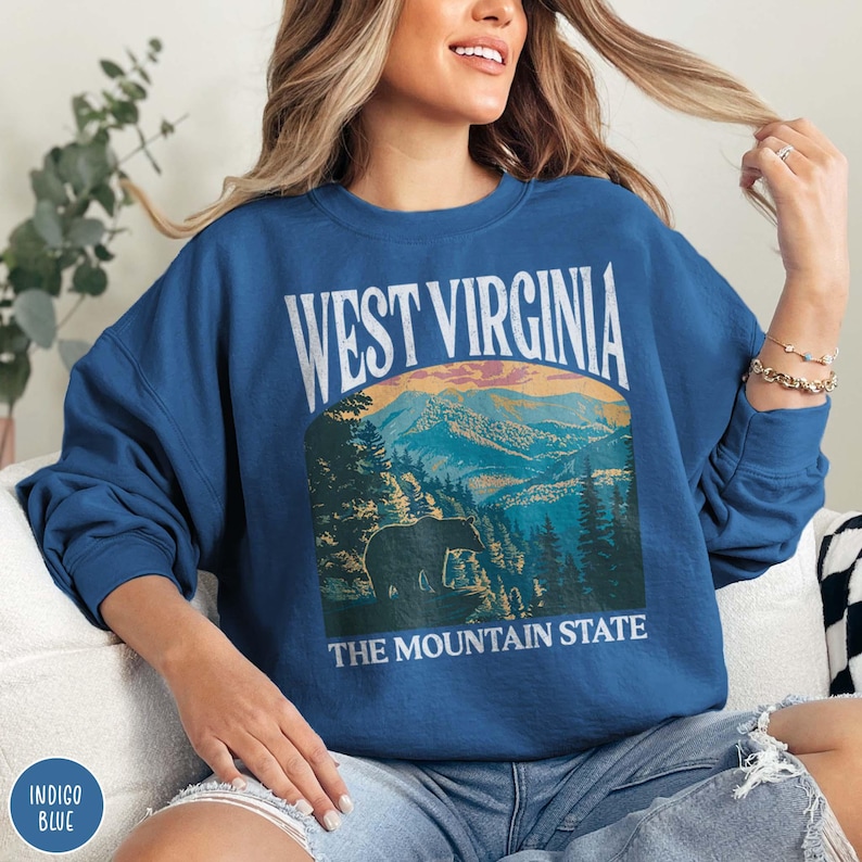 West Virginia Sweatshirt WV Mountaineers Sweater West Virginia State Crewneck Appalachian Mountain Shirt West Virginia Gift New River Gorge Sweatshirt