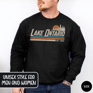 Lake Ontario Sweatshirt Great Lakes Canadian Pride Quiet Activism Retro Crewneck Canada Sovereignty Political Statement Trump Era Resistance Black