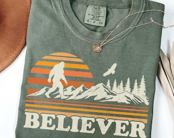 Funny Bigfoot Shirt Sasquatch Shirt Retro Camping Crewneck Outdoor Lover Funny Mountain Gift for Dad Bigfoot Gift for Hiker Granola Girl Tee