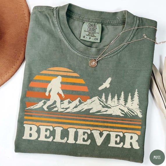 Funny Bigfoot Shirt Sasquatch Shirt Retro Camping Crewneck Outdoor Lover Funny Mountain Gift for Dad Bigfoot Gift for Hiker Granola Girl Tee
