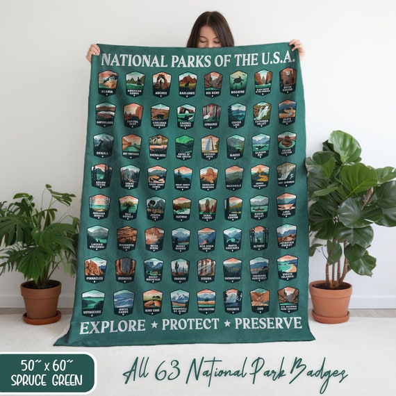63 National Parks Blanket Parks Lover Gift for Nature Lover RV Decor Camping Blanket Parks Gift for Her Protect our Parks Conservation Gift