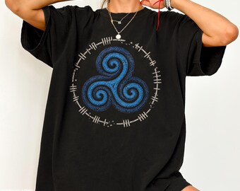 Triskele Ogham Shirt Celtic Spiral Symbol Irish Heritage Tee Ancient Gaelic Script Pagan Mythology Knotwork Ireland Travel Souvenir Gift Her
