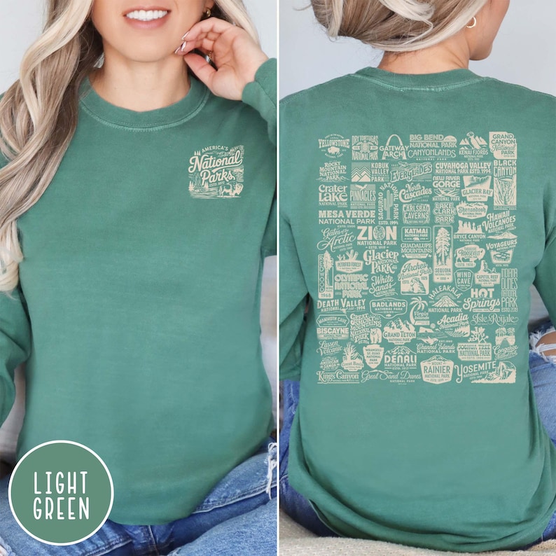 Vintage National Parks Long Sleeve Shirt 63 US National Park Lover Shirt Park Ranger Crewneck Parks Gift for Her Comfort Colors Long Sleeve Shirt Granola Girl Shirt