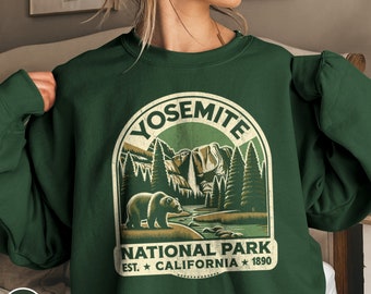 Vintage Yosemite Sweatshirt Yosemite Nationalpark Pullover Kalifornien Crewneck Bär Wasserfall Camping Wandern Sweatshirt Yosemite Park Geschenk