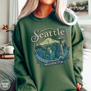 Seattle Sweatshirt PNW Washington State Sweatshirt Pacific Northwest Sweater Washington Crewneck Washington Vacation Trip Emerald City Gift