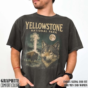 Yellowstone National Park 90's Bootleg Comfort Colors T-Shirt Vintage Wolf Shirt 90's Graphic Tee for National Park Lover Outdoor Lover Gift
