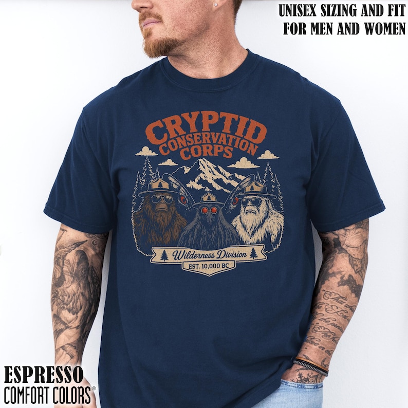 National Parks Cryptid Conservation Shirt Bigfoot Mothman Yeti Wilderness Creature Vintage Tee Protect Our Parks Hiking Camping T-shirt Gift True Navy