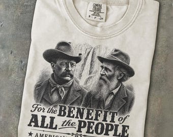 Camiseta vintage de conservación Roosevelt Muir, homenaje al patrimonio de los parques nacionales de Estados Unidos, camiseta de naturaleza, historia, senderismo y viajes, regalo ideal.