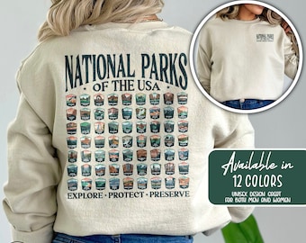 63 National Parks Sweatshirt USA National Parks Gift National Parks Sweater Granola Girl Sweatshirt Hiking Sweatshirt Gift for Outdoor Lover