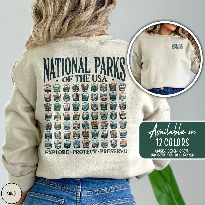 63 National Parks Sweatshirt USA National Parks Gift National Parks Sweater Granola Girl Sweatshirt Hiking Sweatshirt Gift for Outdoor Lover