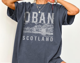 Oban Scotland Vintage Shirt Highlands Travelers Gift Sketch Harbour Town Graphic Tee Scottish Heritage Historic Port Waterfront Retro TShirt