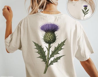 Camiseta de cardo escocés, orgullo de Escocia, camiseta floral, patrimonio botánico de las Tierras Altas, regalo floral de la naturaleza, recuerdo de viaje celta, camiseta de flores silvestres