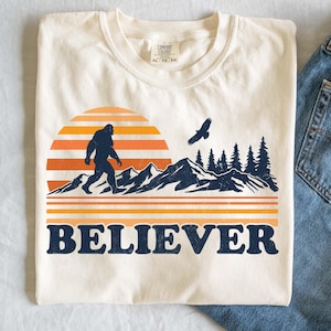 Funny Bigfoot Shirt Sasquatch Shirt Retro Camping Crewneck Outdoor Lover Funny Mountain Gift for Dad Bigfoot Gift for Hiker Granola Girl Tee
